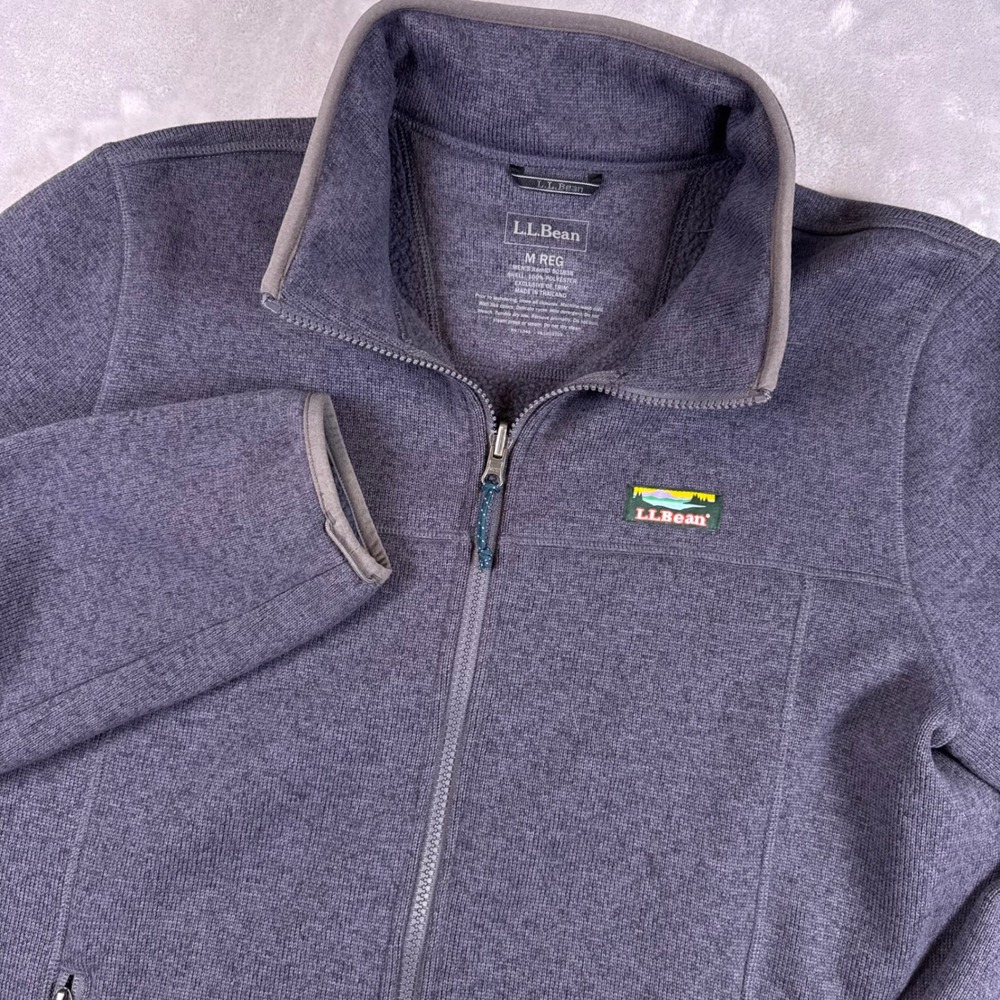 LL Bean Mens Sweater Fleece Full Zip Jacket Gray Heather 501838 Medium Regular